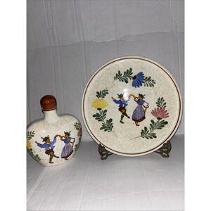 VINTAGE "SCHRAMBERG DECANTER DANCING FOLK COUPLE GERMANY & DANCING COUPLE PLATE"